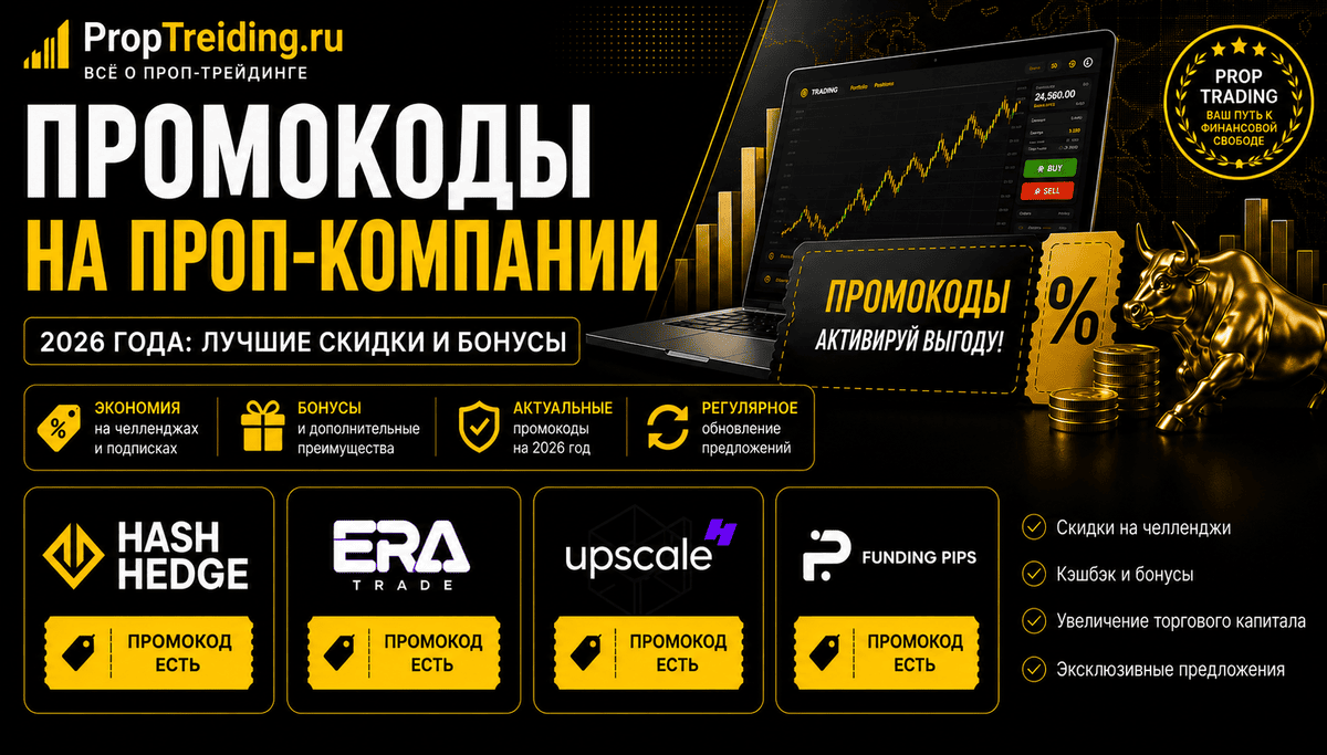 Промокоды на проп-компании: Hash Hedge, Era Trade, Upscale, Funding Pips, HyroTrader